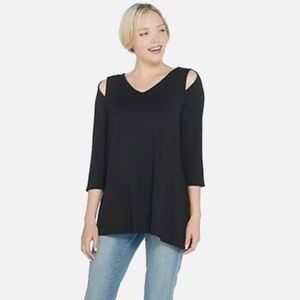 Belle Kim Gravel Knit Top Asymmetrical Hem S